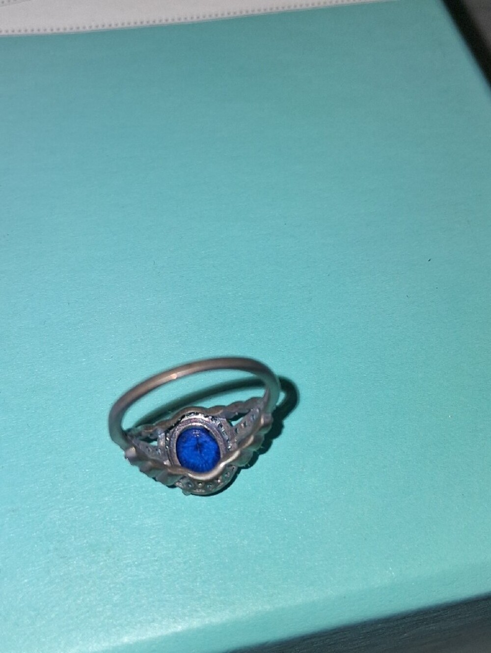 Blue Sapphire Halo Ring – Silver Tone See Pics. As Is - Picture 5 of 6